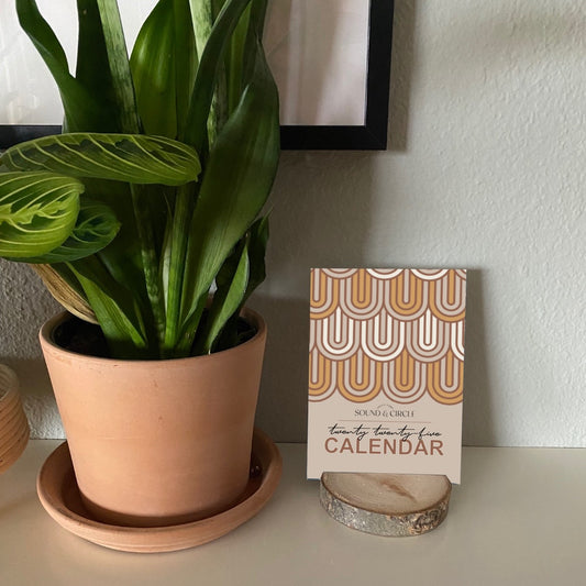 2025 Wood Slice Desk Calendar - Rust & Mustard