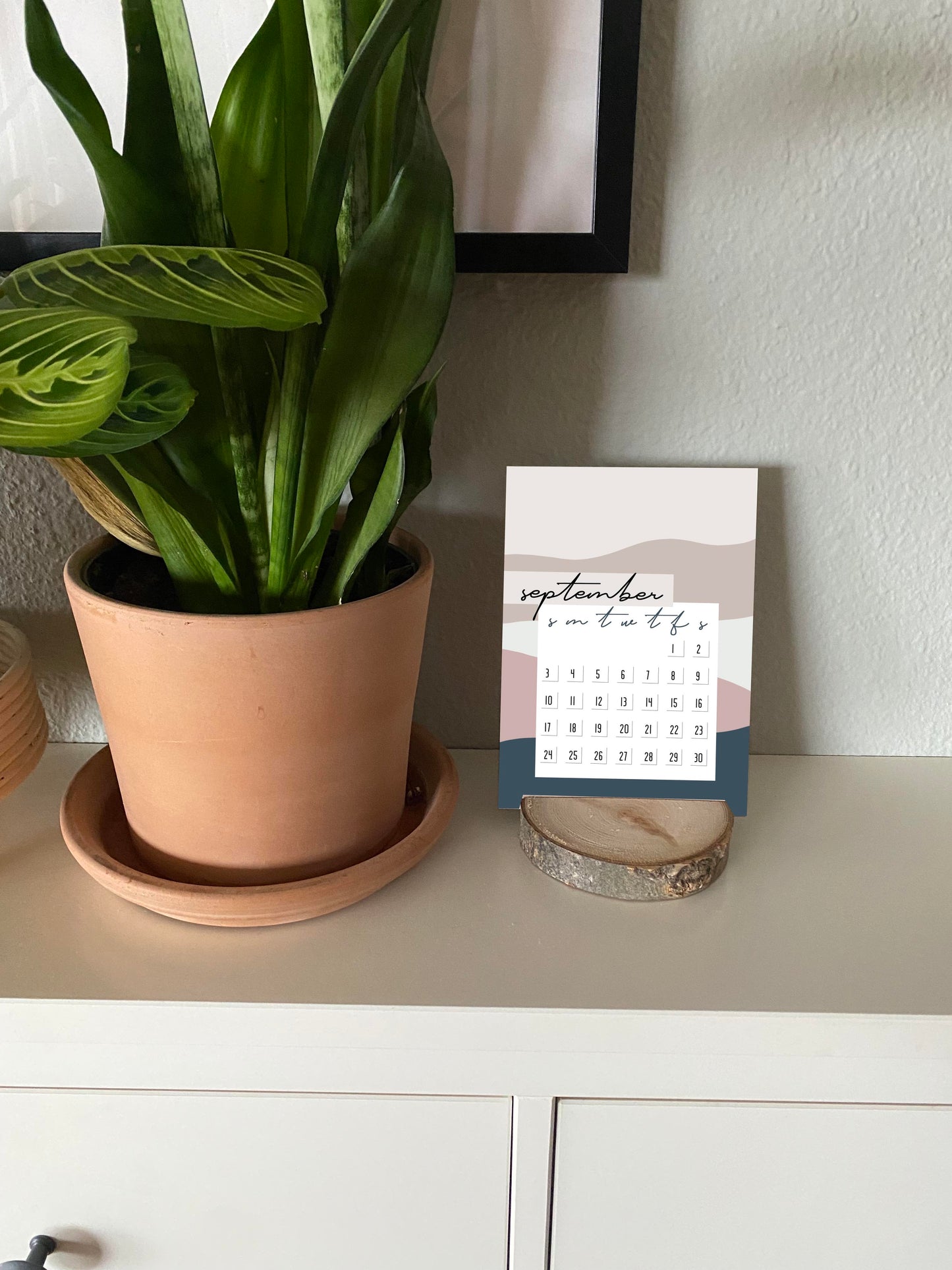 2023 Wood Slice Desk Calendar - Pink & Navy