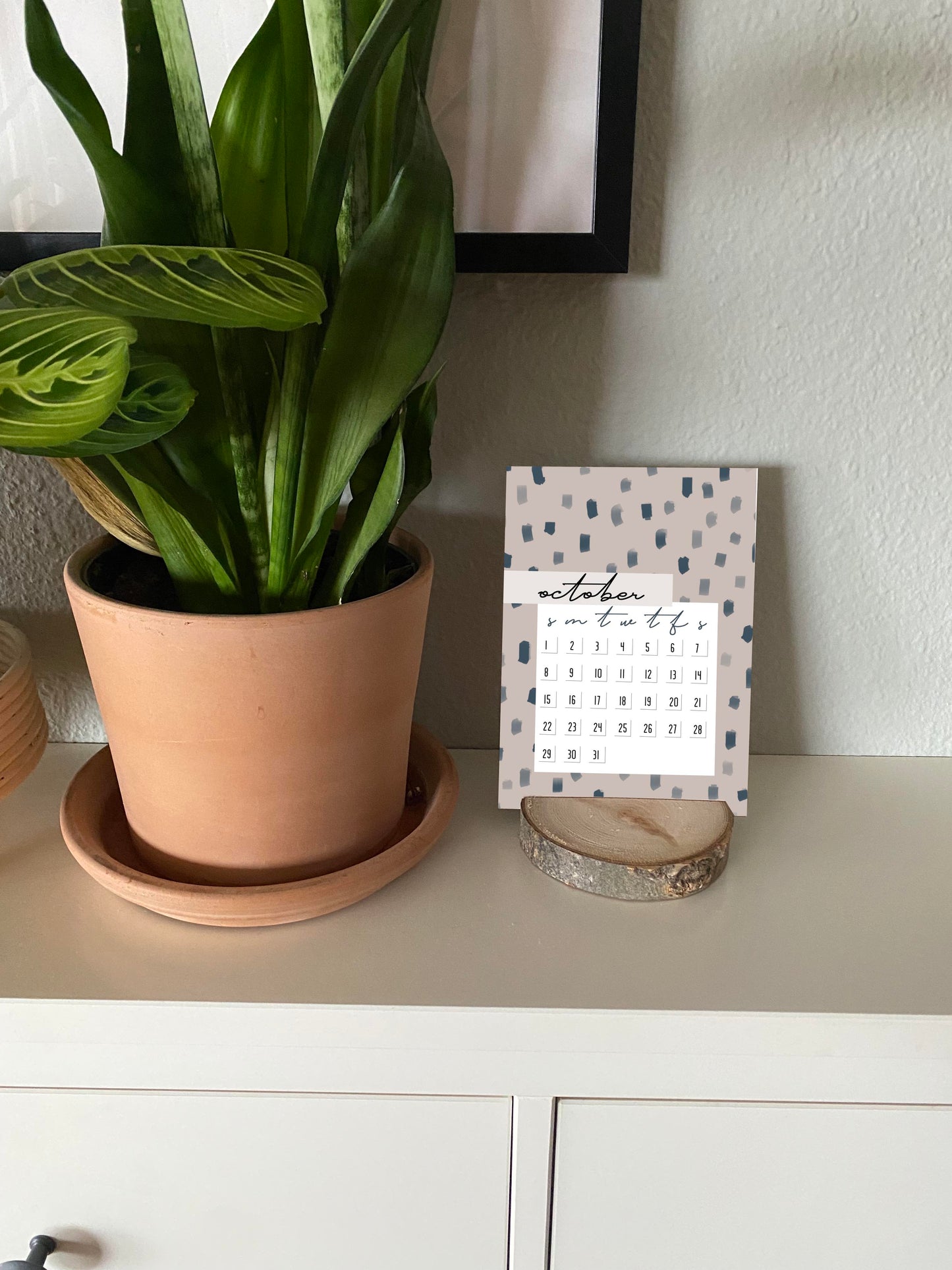 2023 Wood Slice Desk Calendar - Pink & Navy