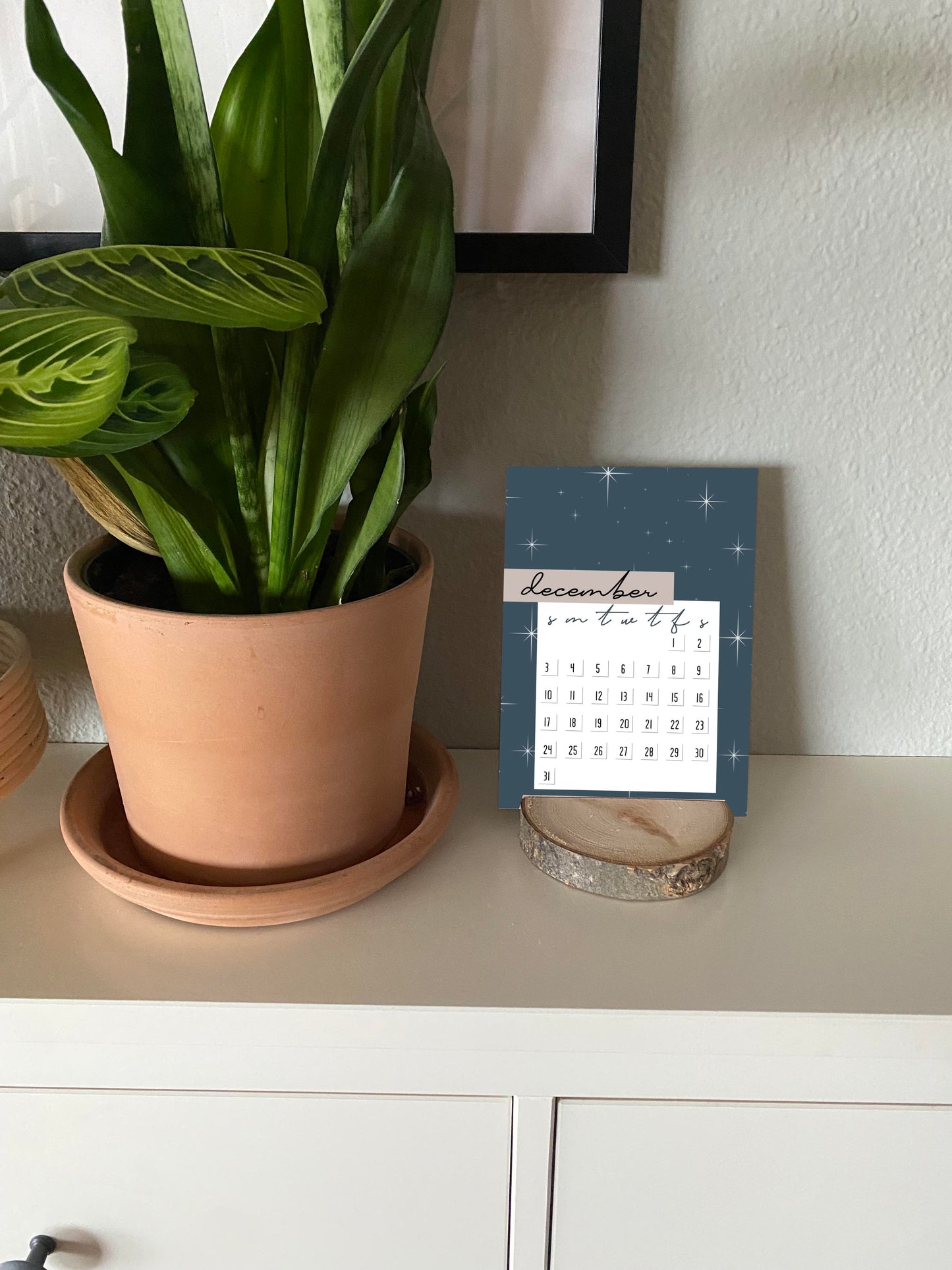 2024 Wood Slice Desk Calendar - Pink & Navy