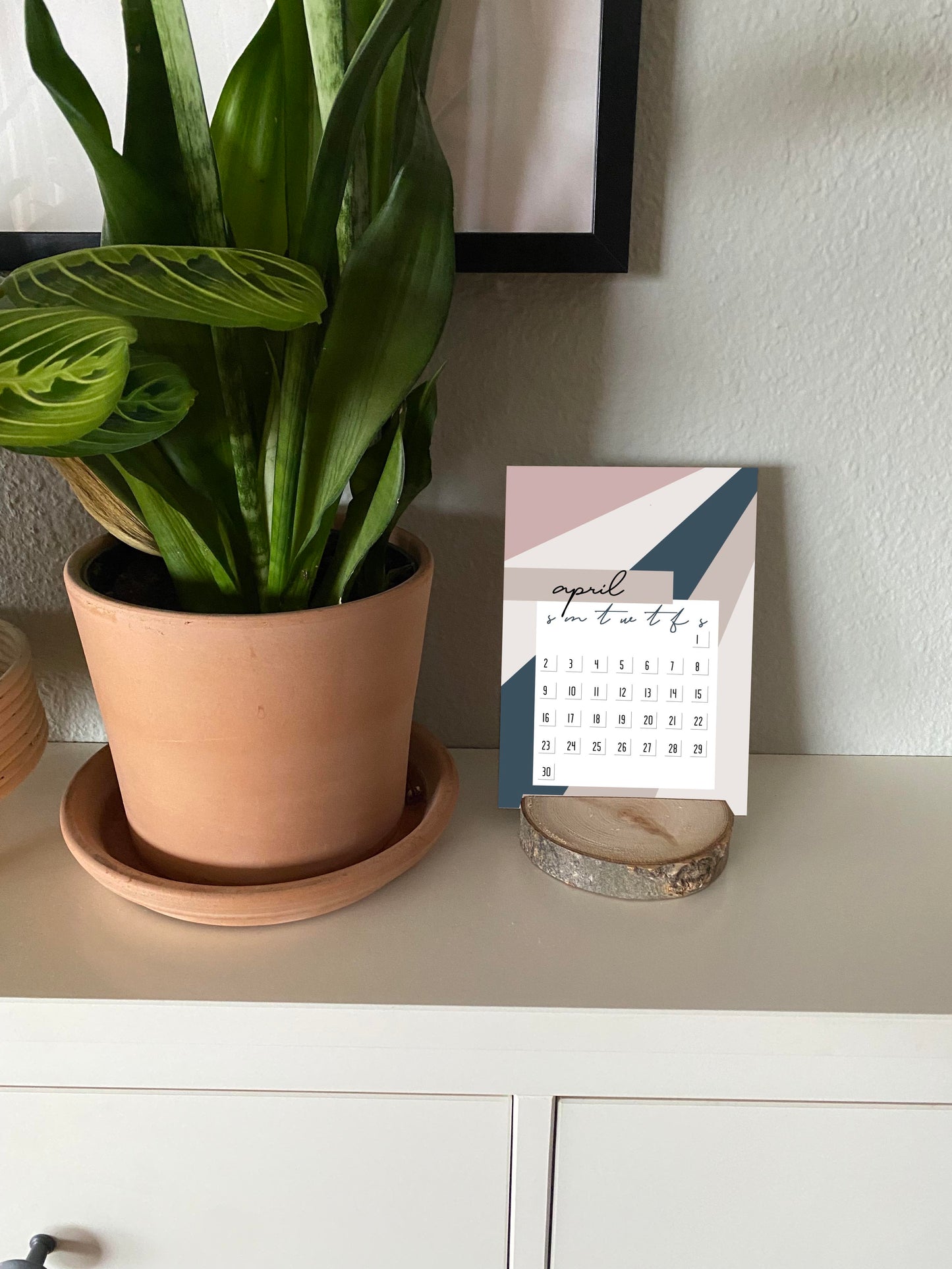 2023 Wood Slice Desk Calendar - Pink & Navy