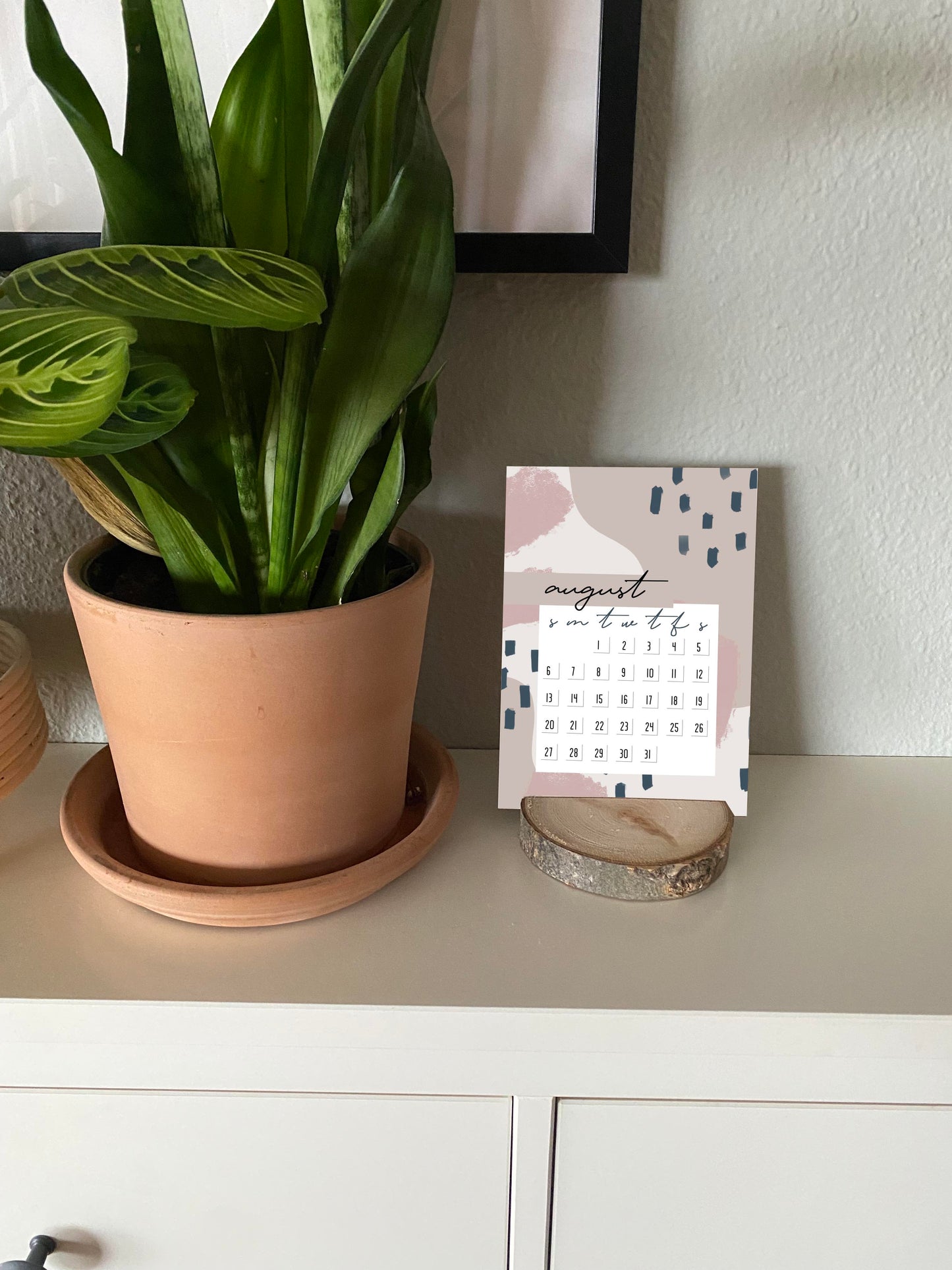 2024 Wood Slice Desk Calendar - Pink & Navy